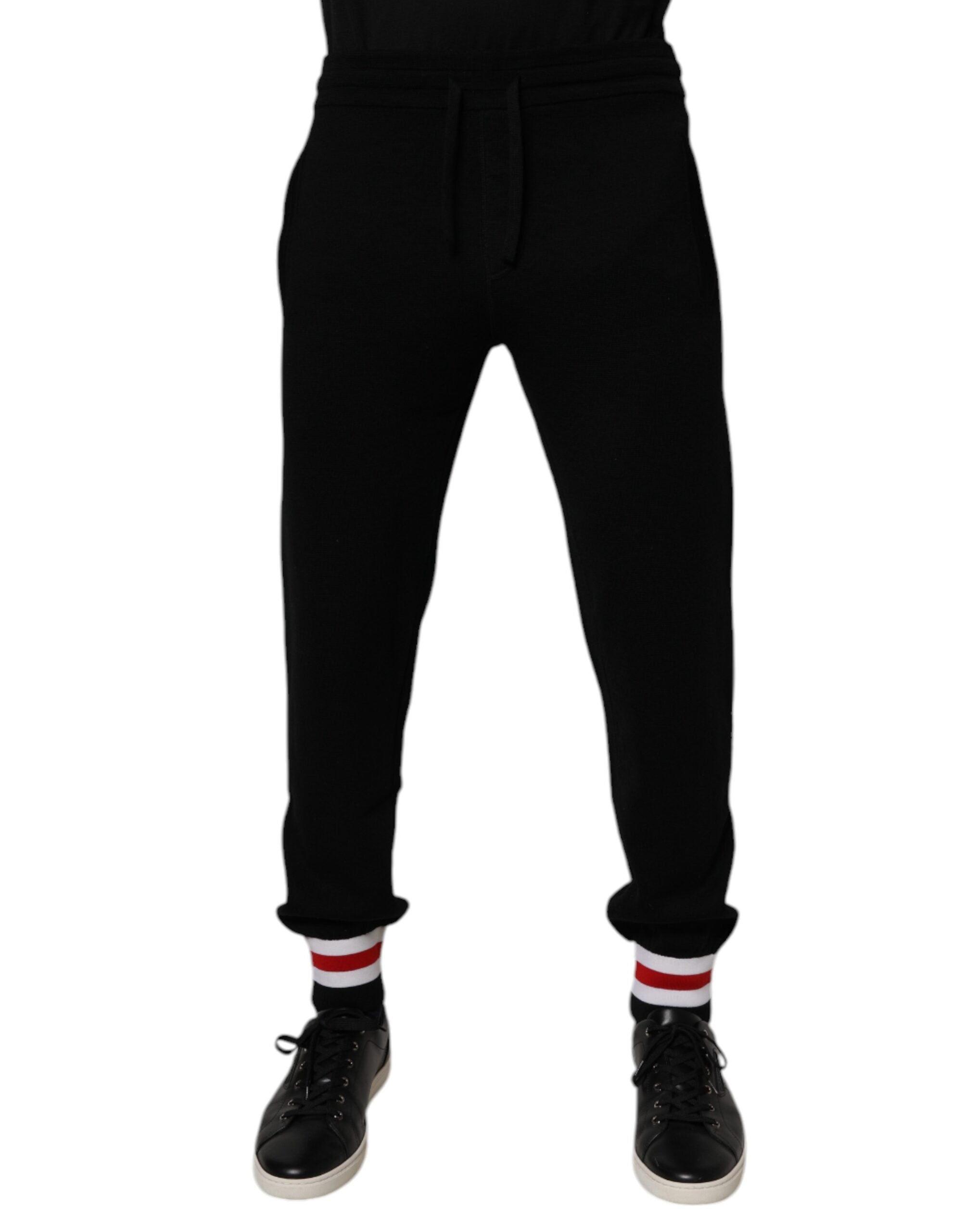 Dolce & Gabbana Schwarze Jogginghose aus Wolle mit mittlerer Taille