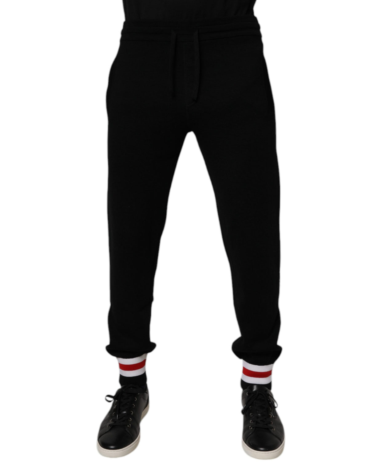 Dolce & Gabbana Black Mid-Rise Wool Joggers