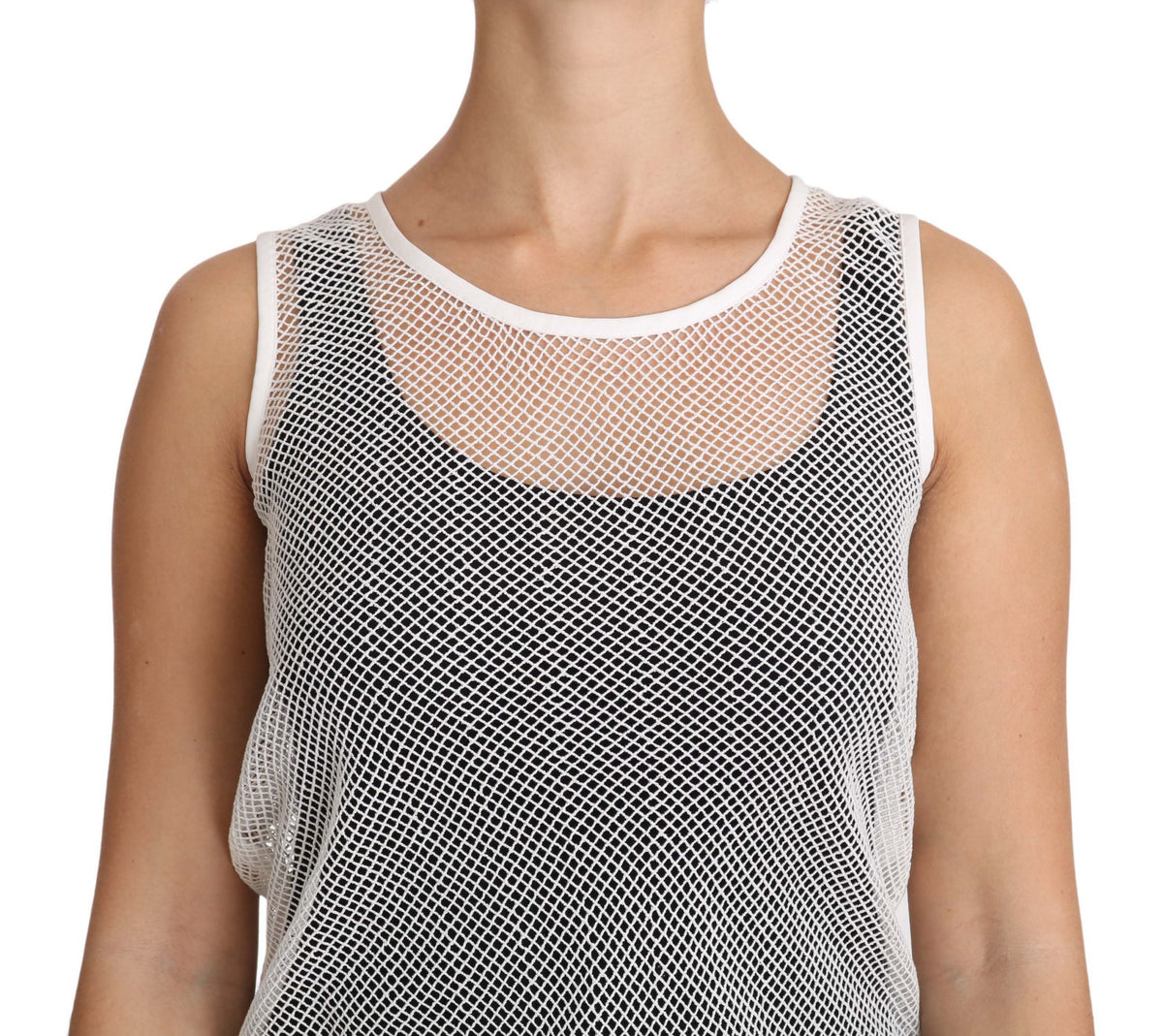 Dolce & Gabbana Weißes Netz-Transparentes ärmelloses Tank-Top