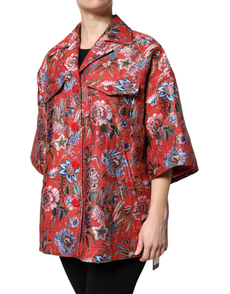 Dolce & Gabbana Red Floral Jacquard Single-Breasted Coat Jacket