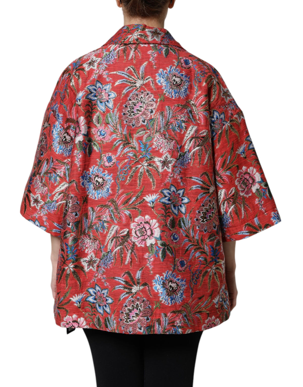Dolce & Gabbana Red Floral Jacquard Single-Breasted Coat Jacket