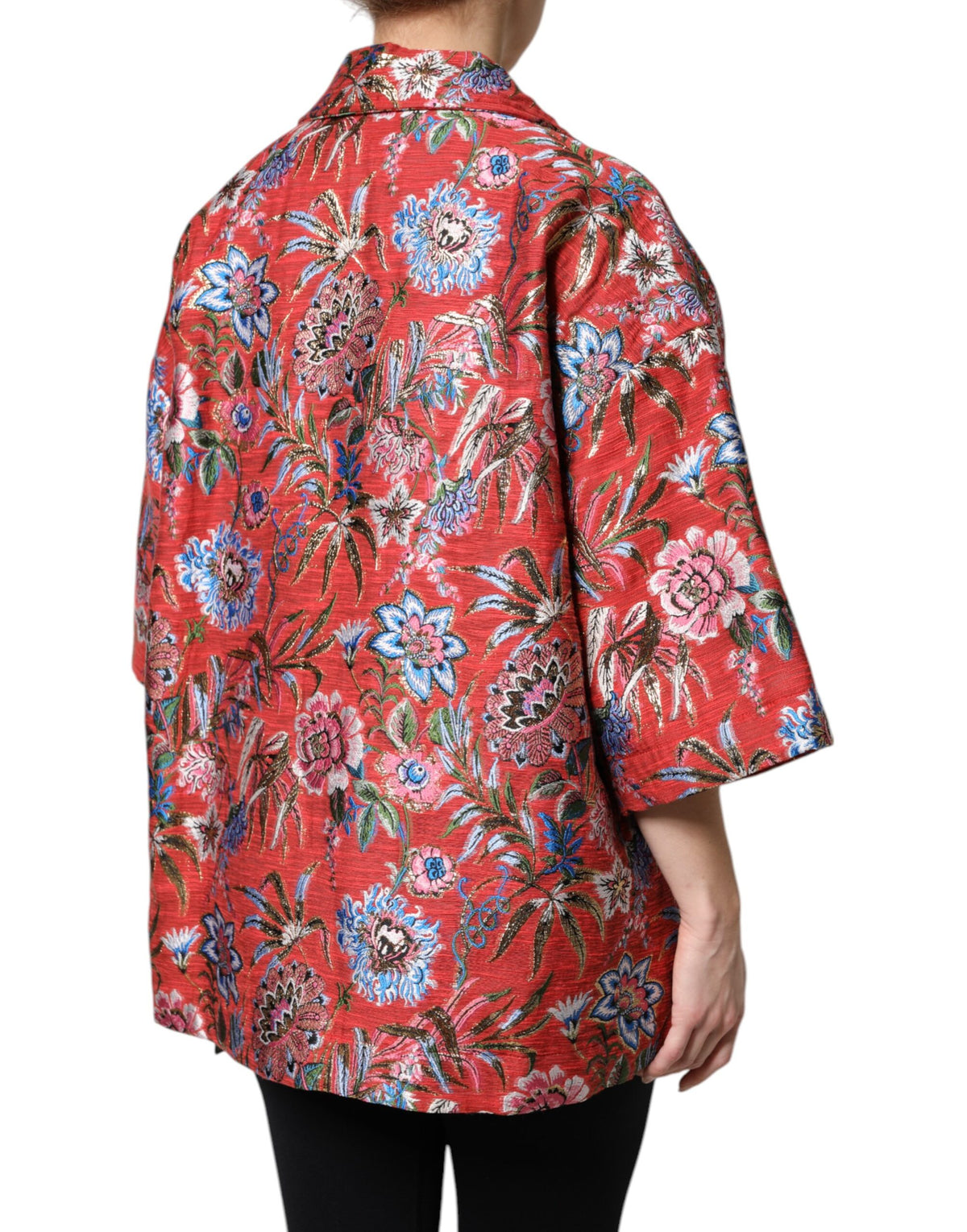 Dolce & Gabbana Red Floral Jacquard Single-Breasted Coat Jacket