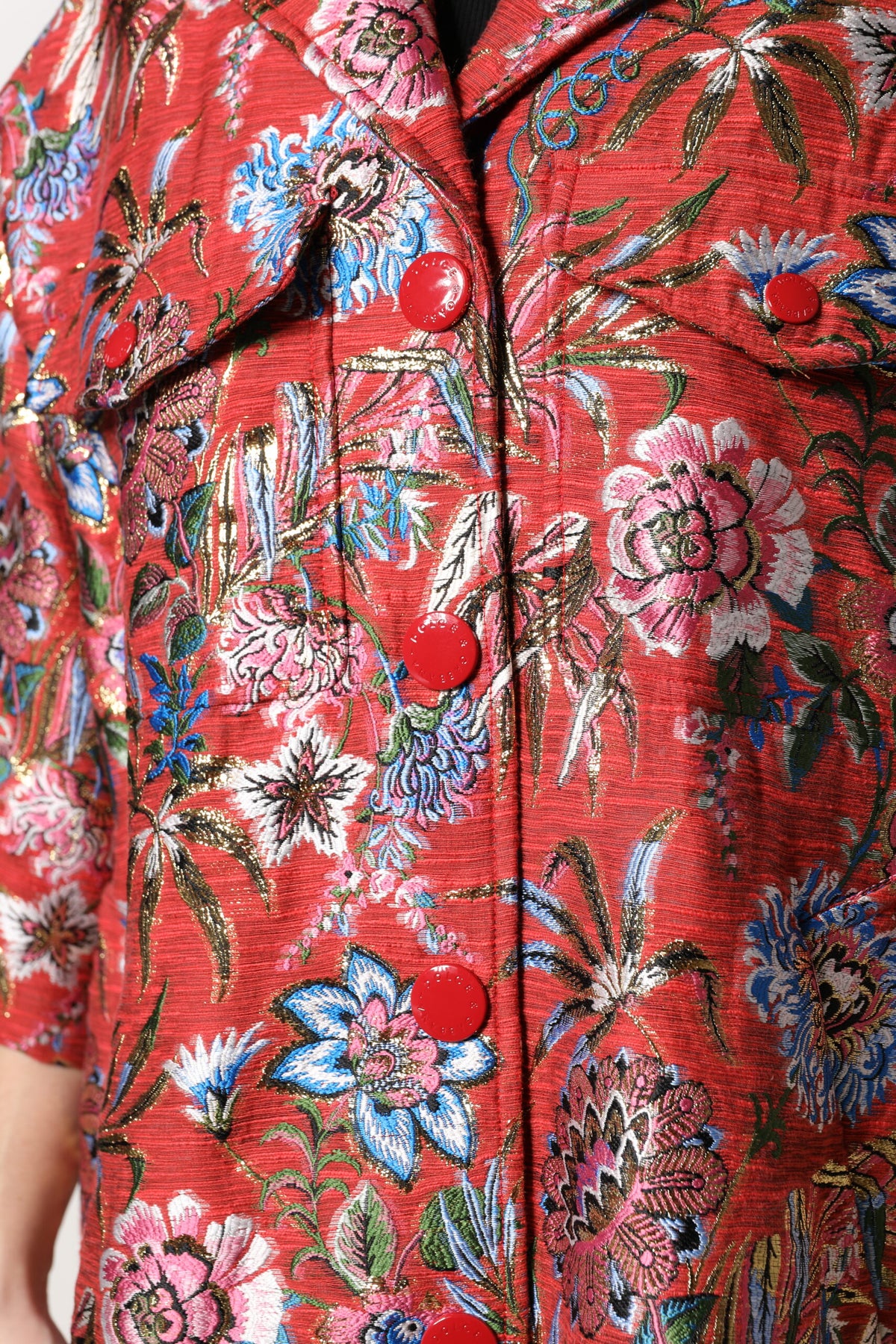 Dolce & Gabbana Red Floral Jacquard Single-Breasted Coat Jacket