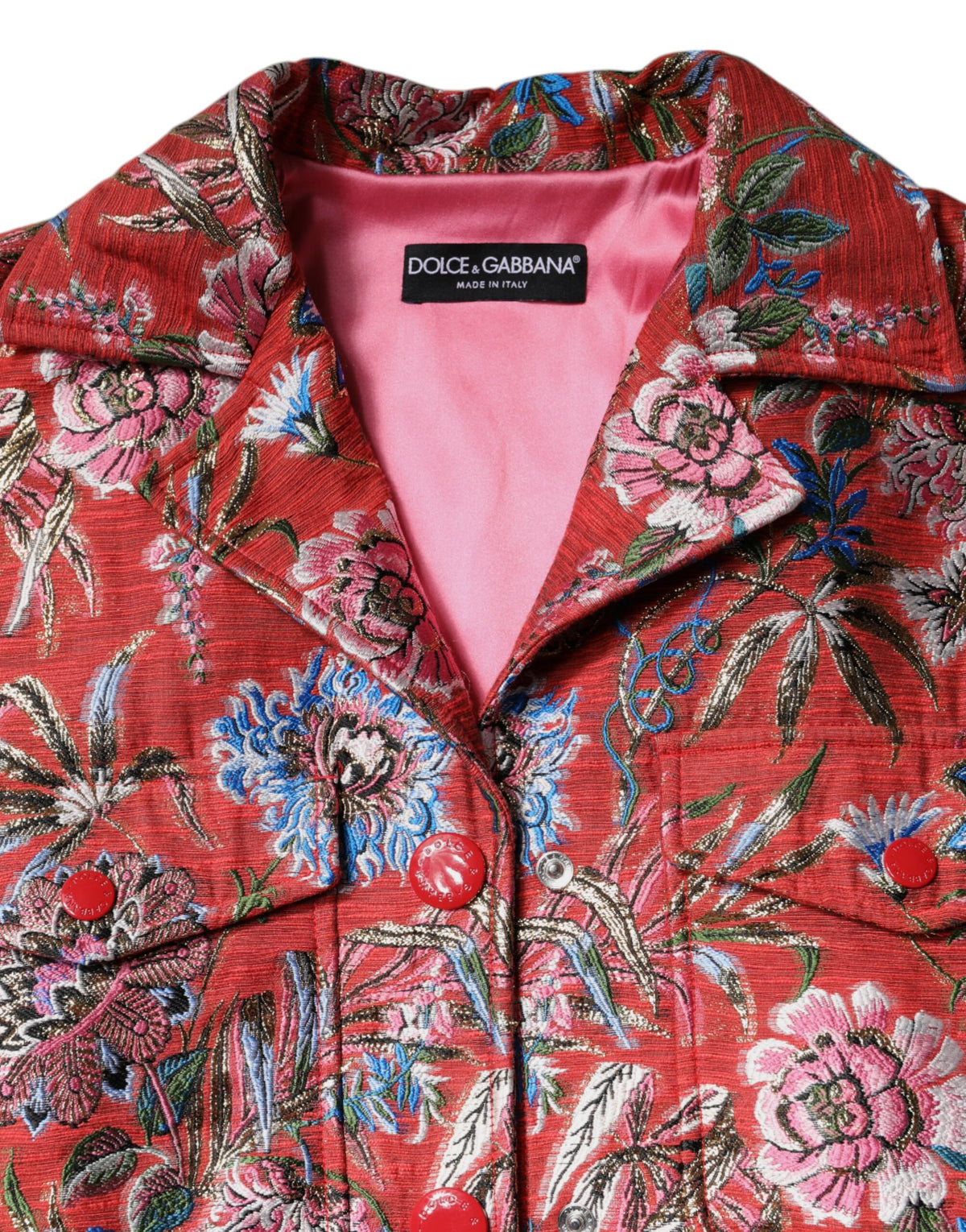 Dolce & Gabbana Red Floral Jacquard Single-Breasted Coat Jacket