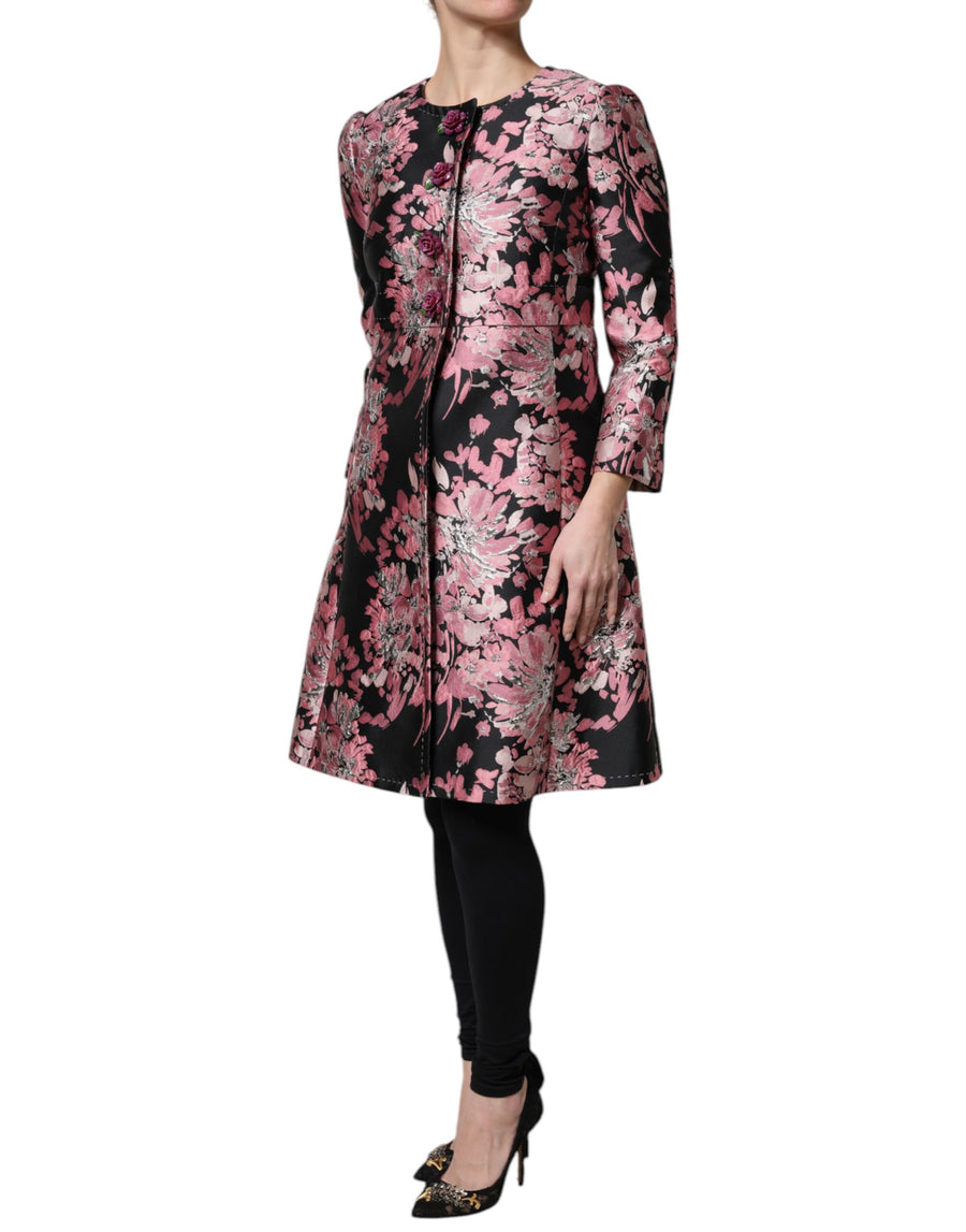 Dolce & Gabbana Pink Black Floral Brocade Trench Coat Jacket