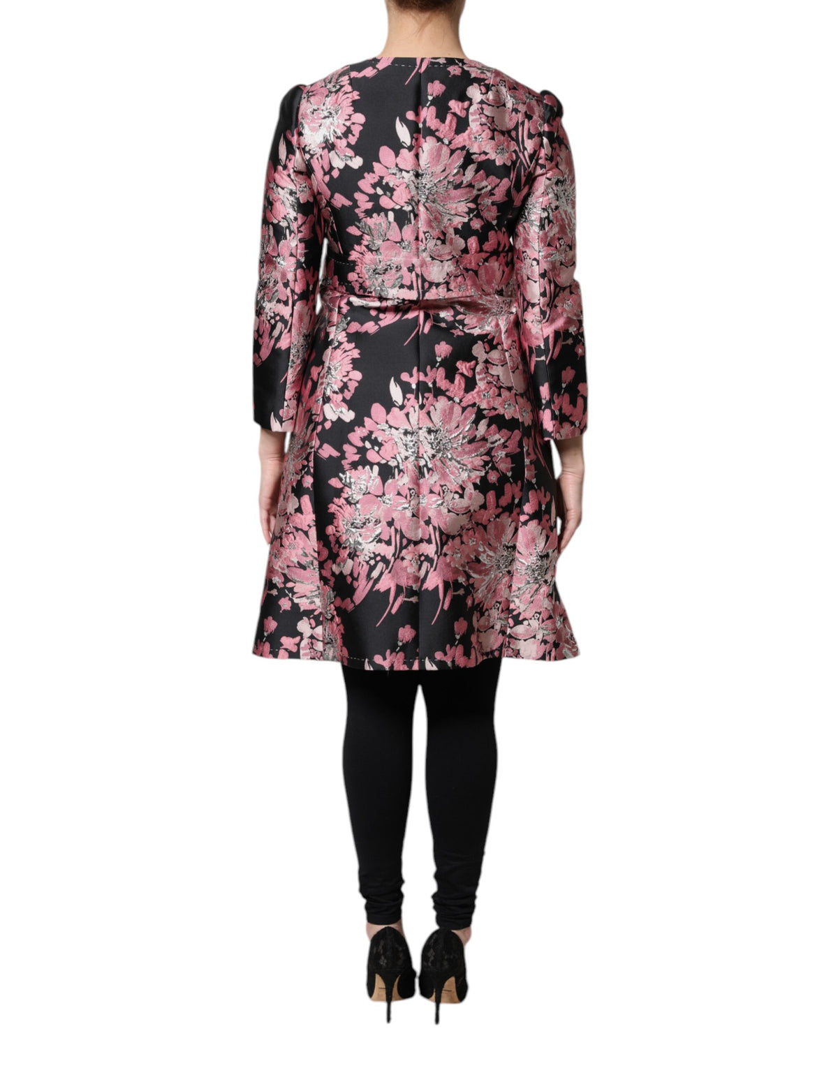 Dolce & Gabbana Pink Black Floral Brocade Trench Coat Jacket