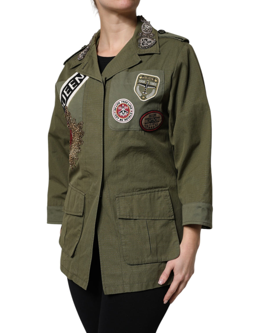 Dolce & Gabbana Military Green Ornate Coat Jacket Queen