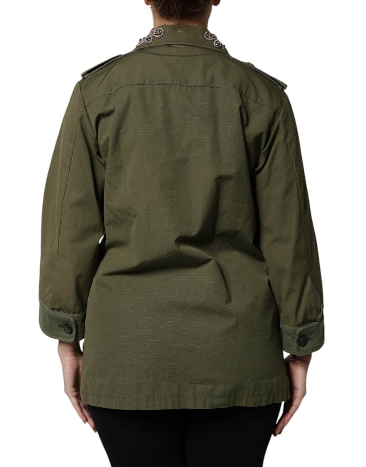Dolce & Gabbana Military Green Ornate Coat Jacket Queen