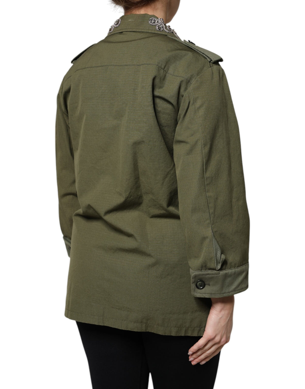 Dolce & Gabbana Military Green Ornate Coat Jacket Queen