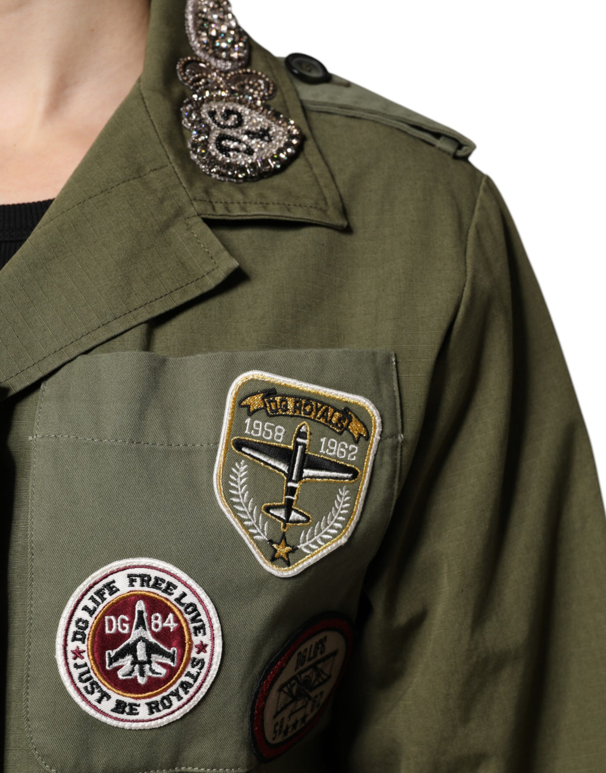Dolce & Gabbana Military Green Ornate Coat Jacket Queen