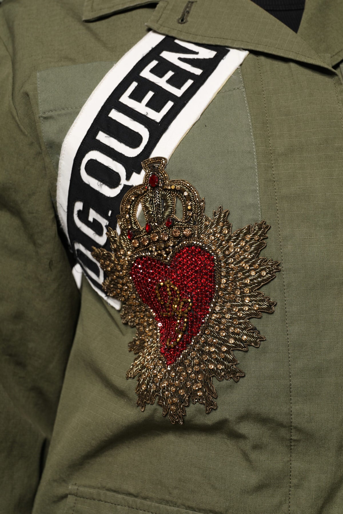 Dolce & Gabbana Military Green Ornate Coat Jacket Queen