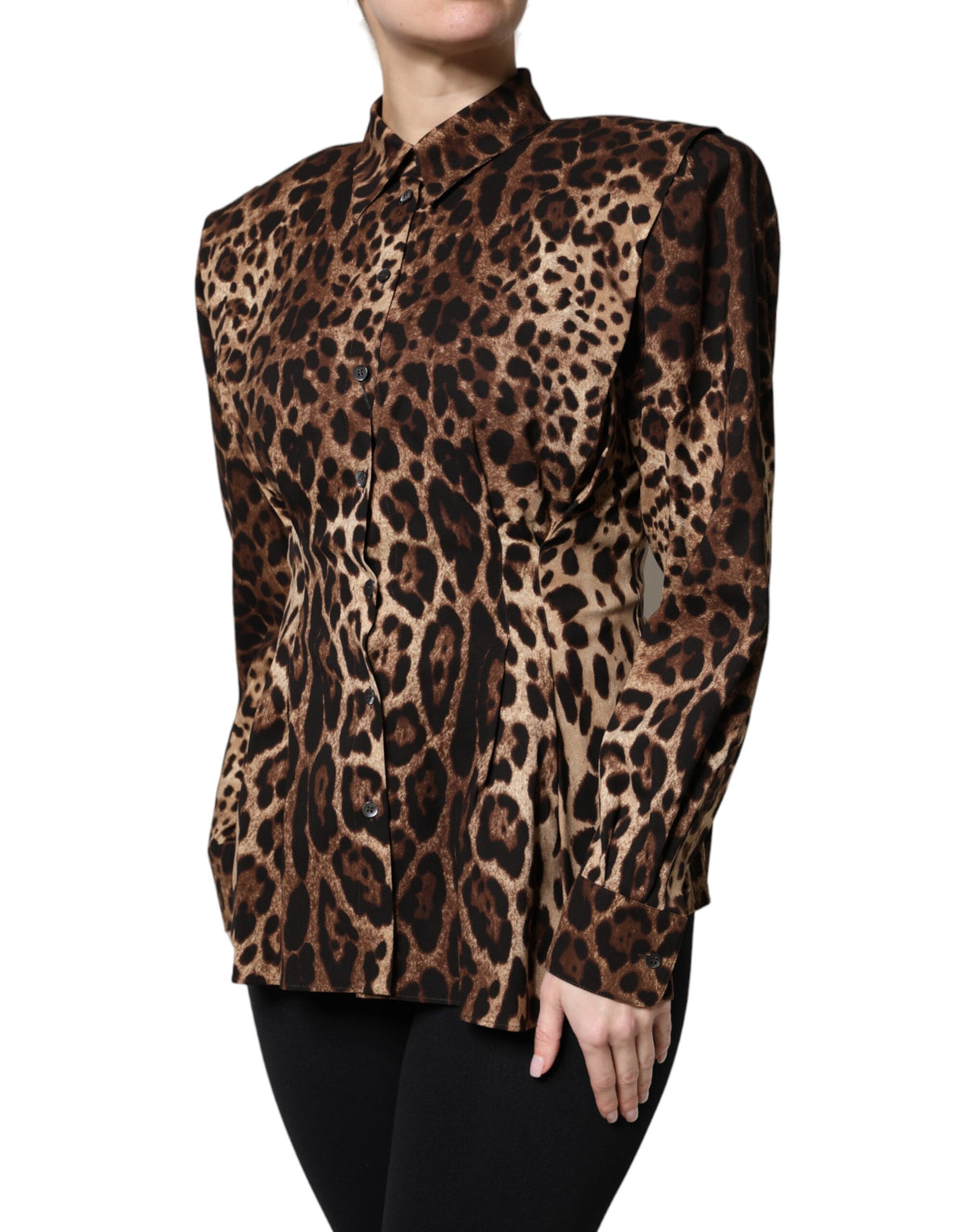Dolce & Gabbana Brown Leopard Silk Button-Front Jacket
