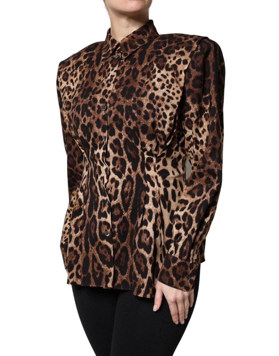 Dolce & Gabbana Brown Leopard Silk Button-Front Jacket