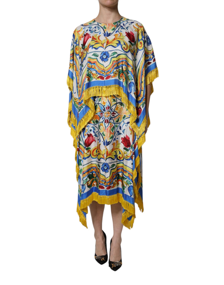 Dolce & Gabbana Multicolor Majolica Kaftan Short-Sleeve Maxi Dress