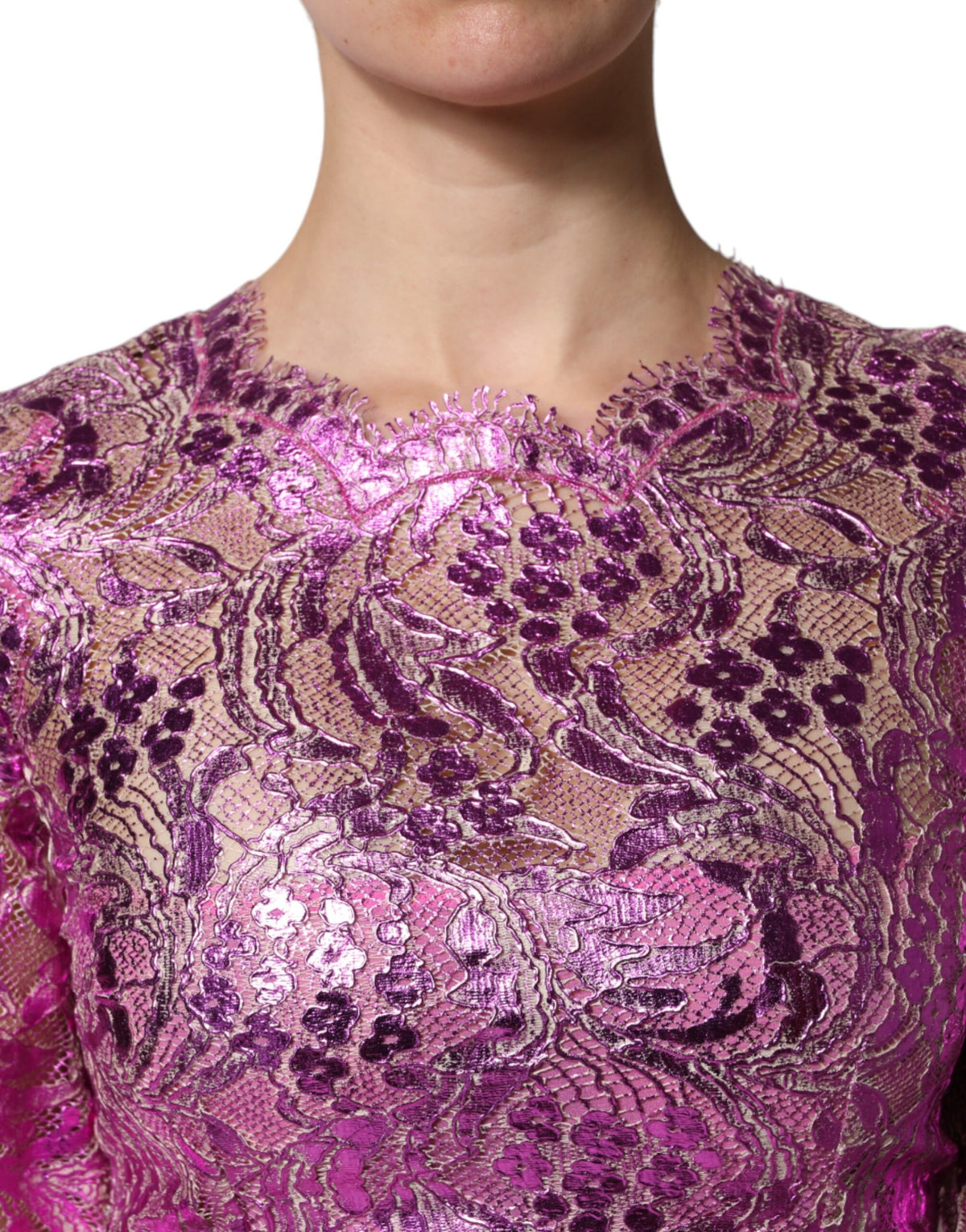 Dolce & Gabbana Fuchsia Floral Metallic Mini Dress
