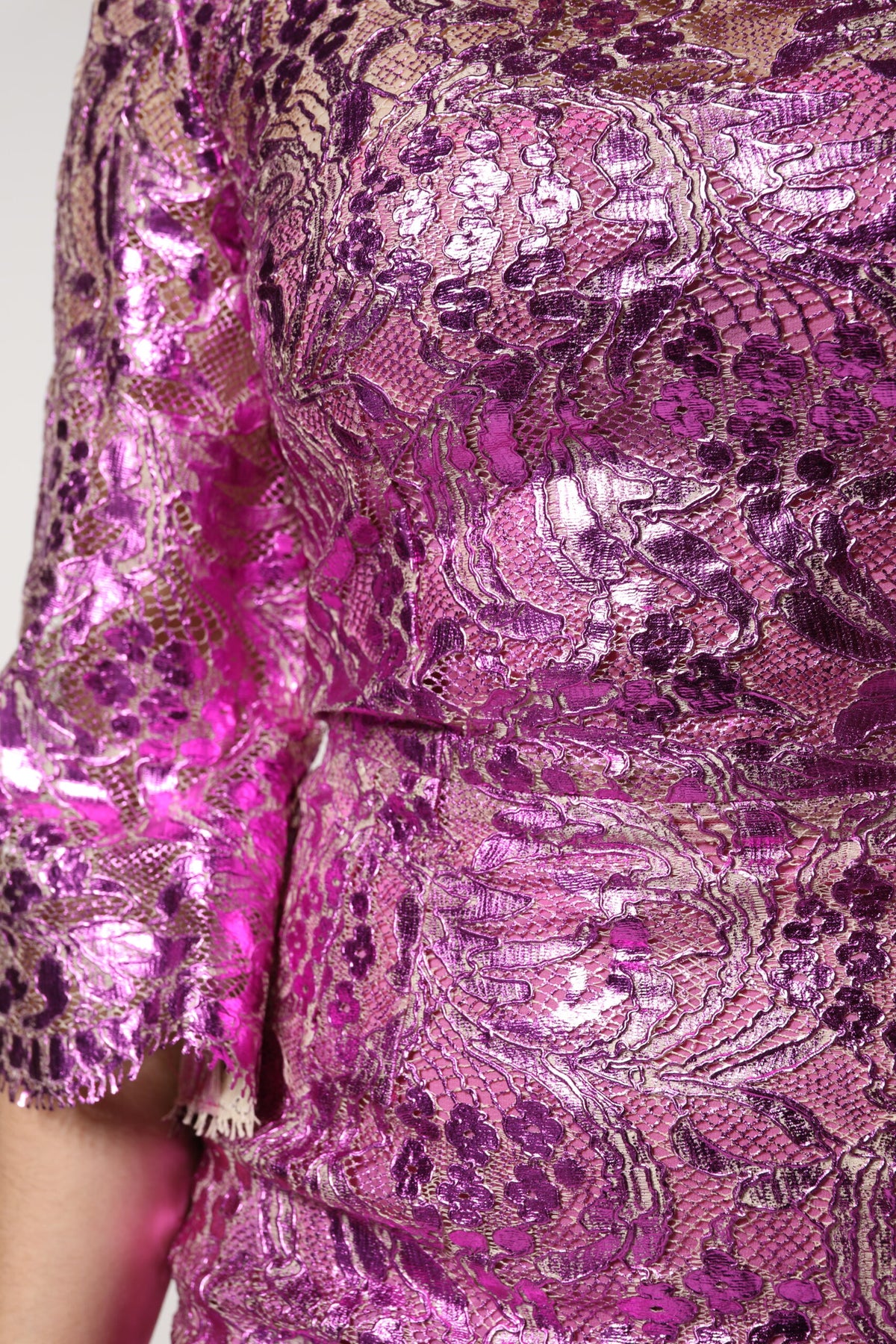 Dolce & Gabbana Fuchsia Floral Metallic Mini Dress
