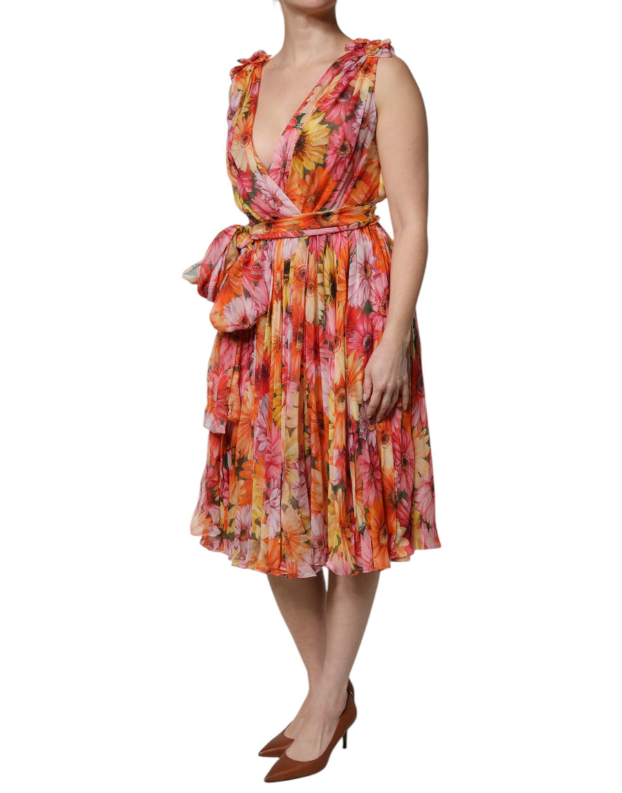 Dolce & Gabbana Multicolor Floral Silk V-Neck Chiffon Dress