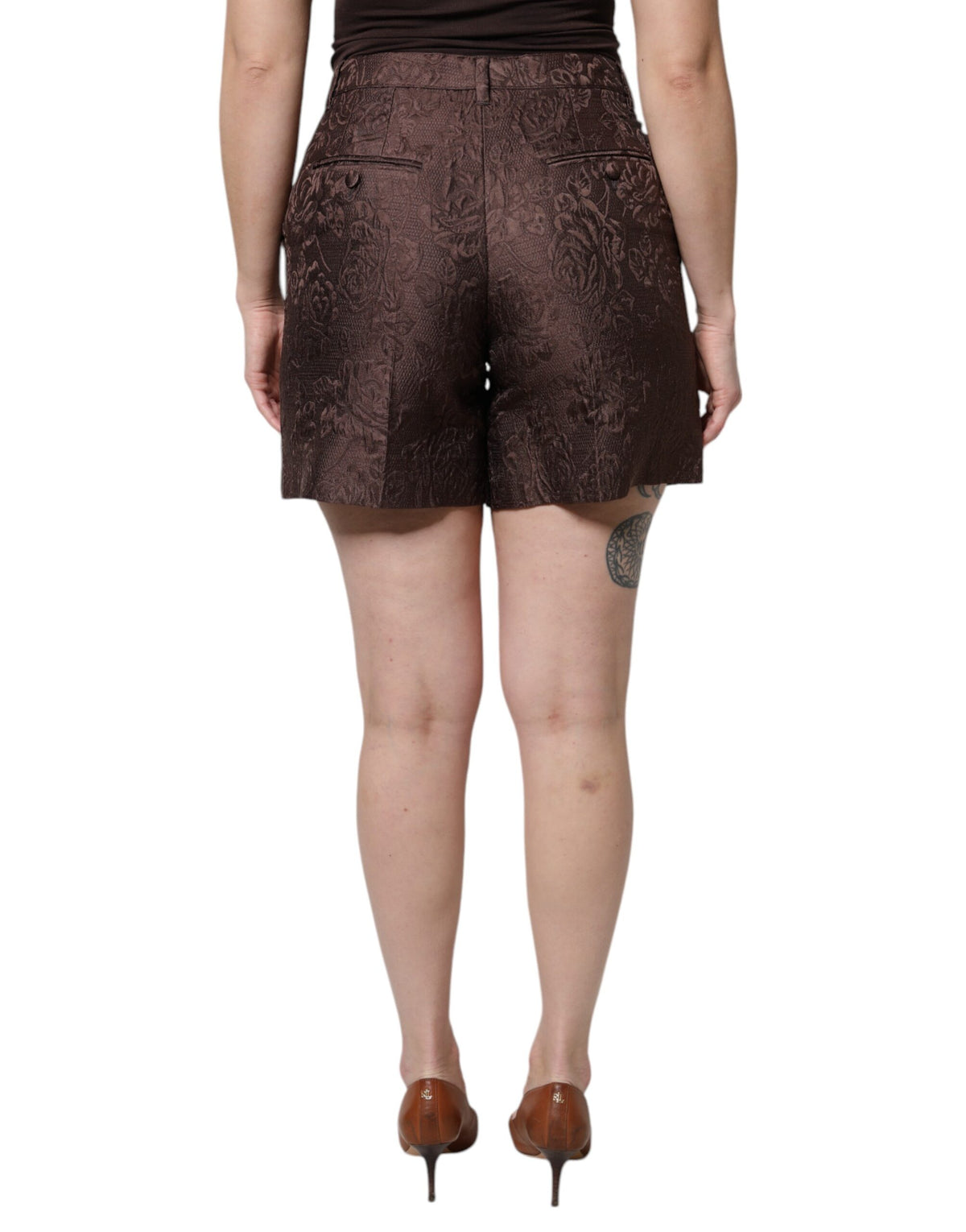Dolce & Gabbana Brown Floral Brocade Mid-Rise Mini Shorts
