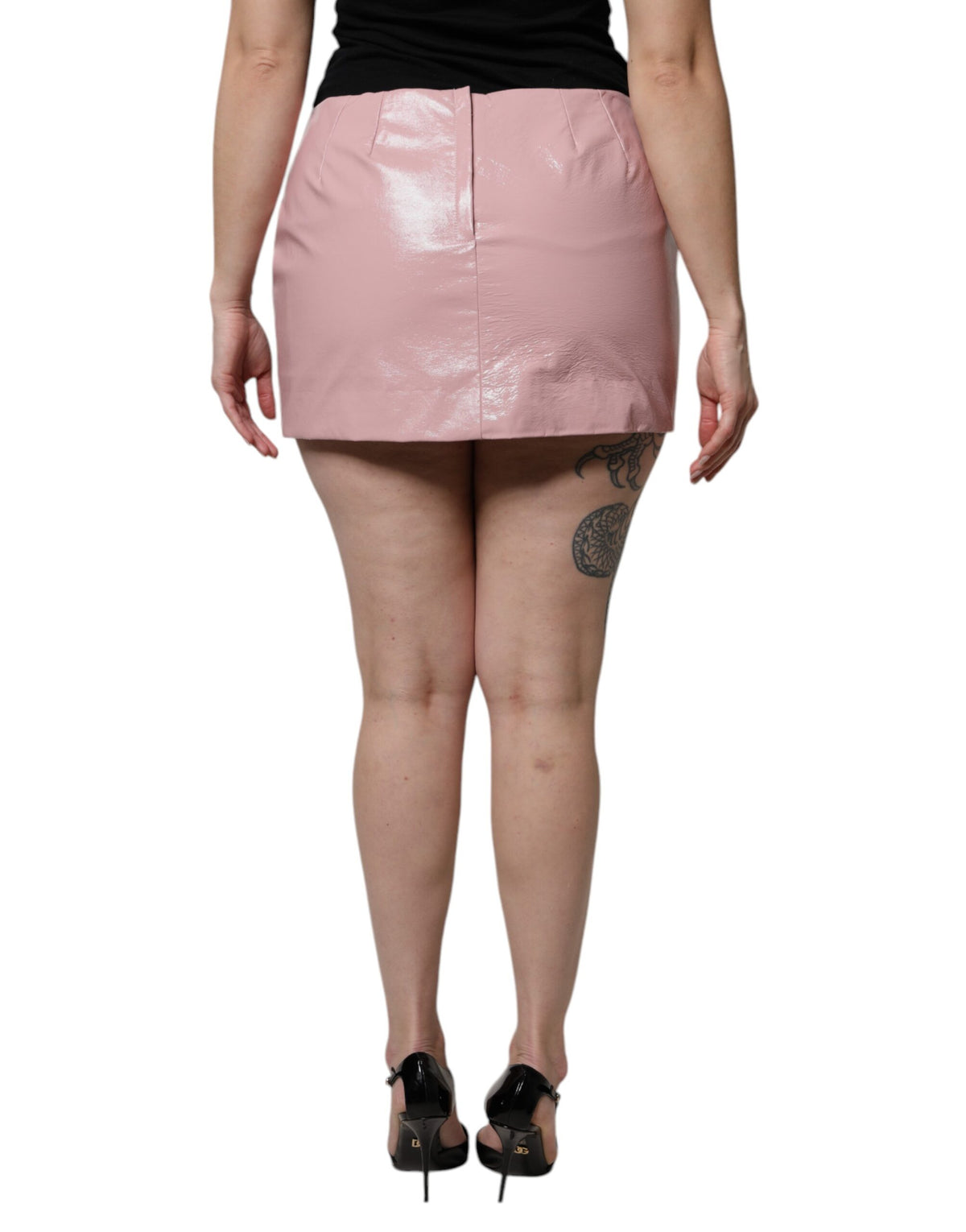 Dolce & Gabbana Glossy Pink High-Waisted Cotton Mini Skirt