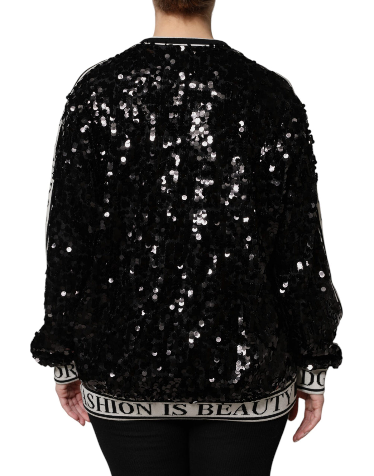 Dolce & Gabbana Schwarzer DG Queen Pailletten-Pullover Sweater