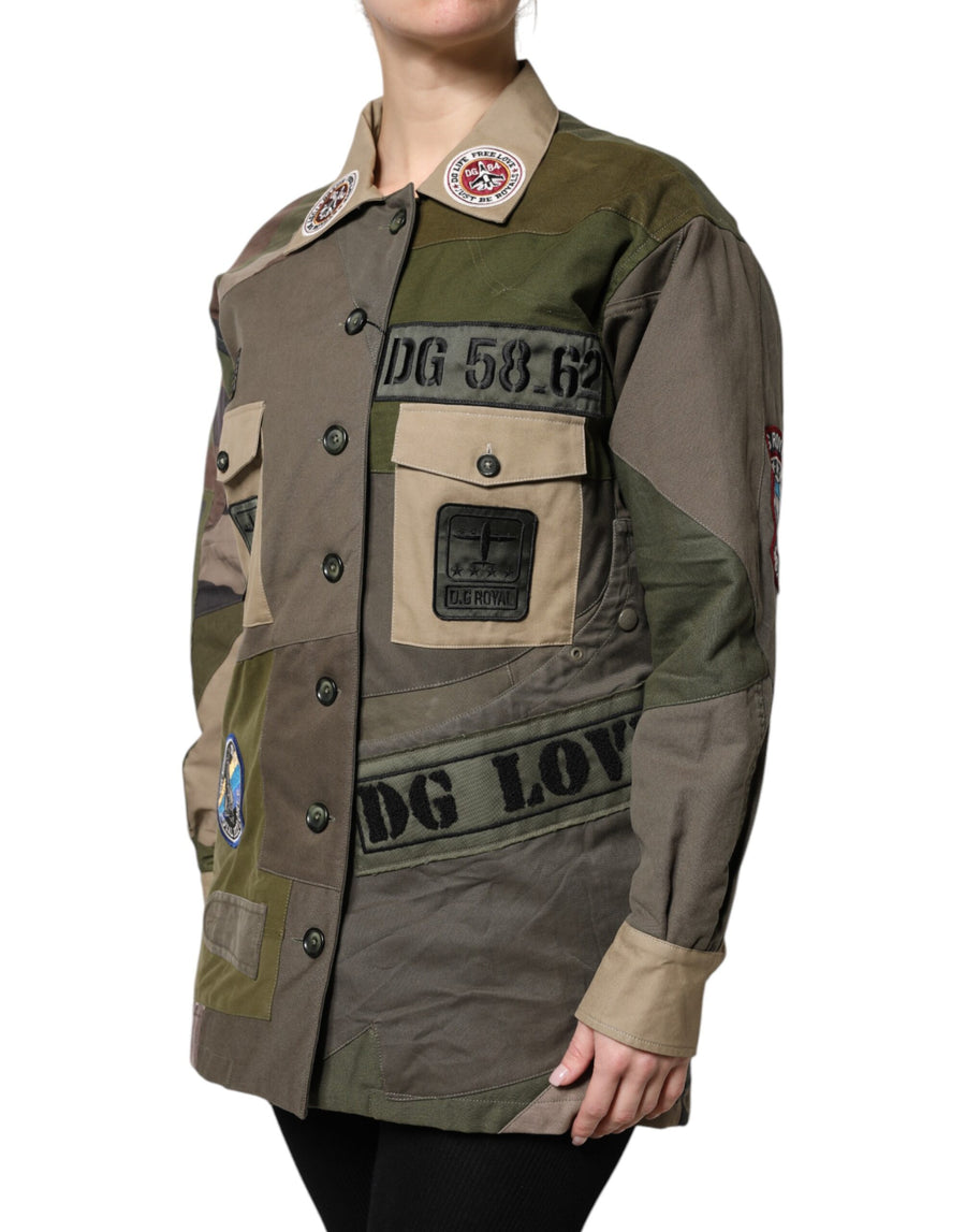 Dolce & Gabbana Cotton Military Green Button Up Jacket