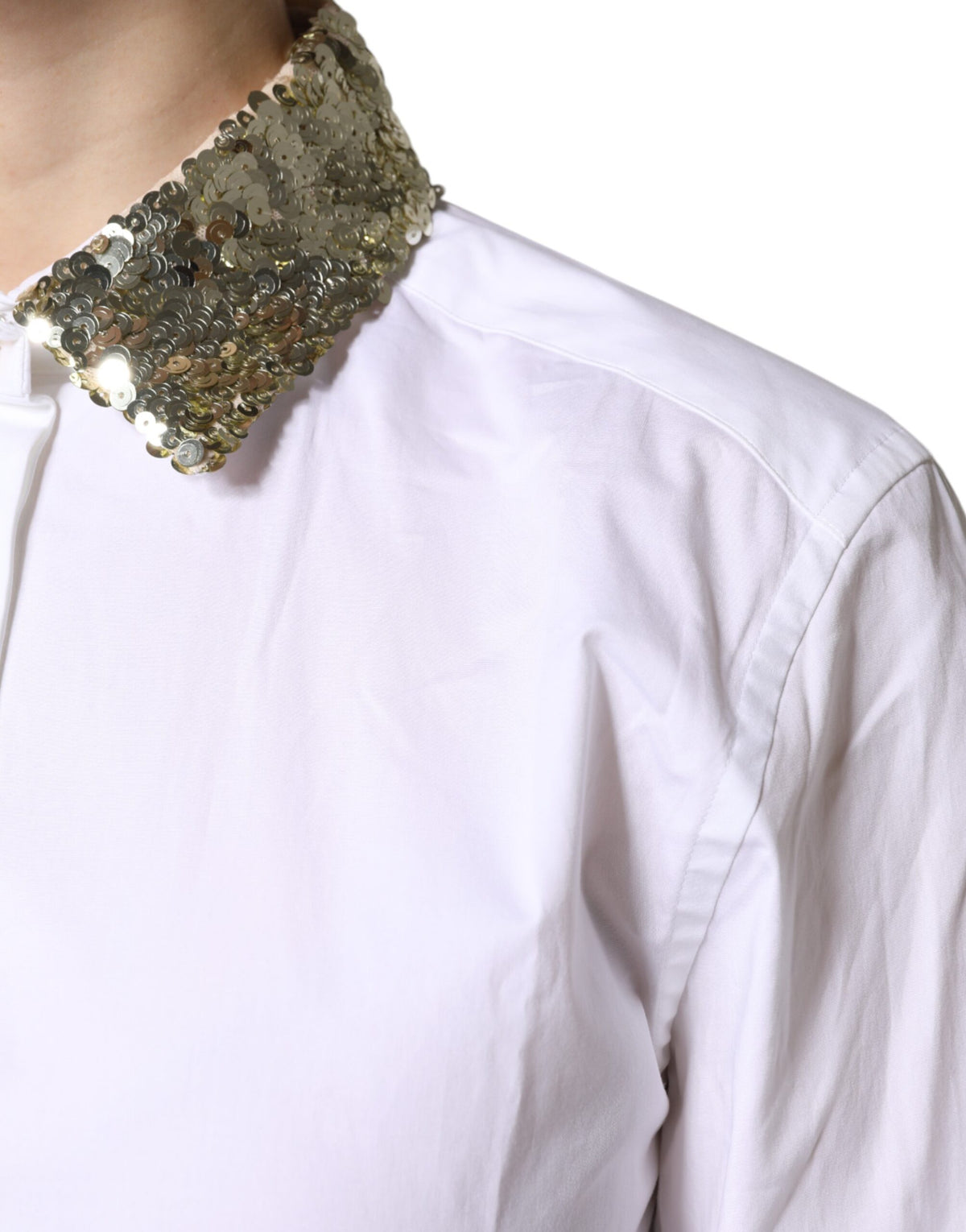 Dolce & Gabbana White Cotton Long-Sleeve Shirt with Sequins