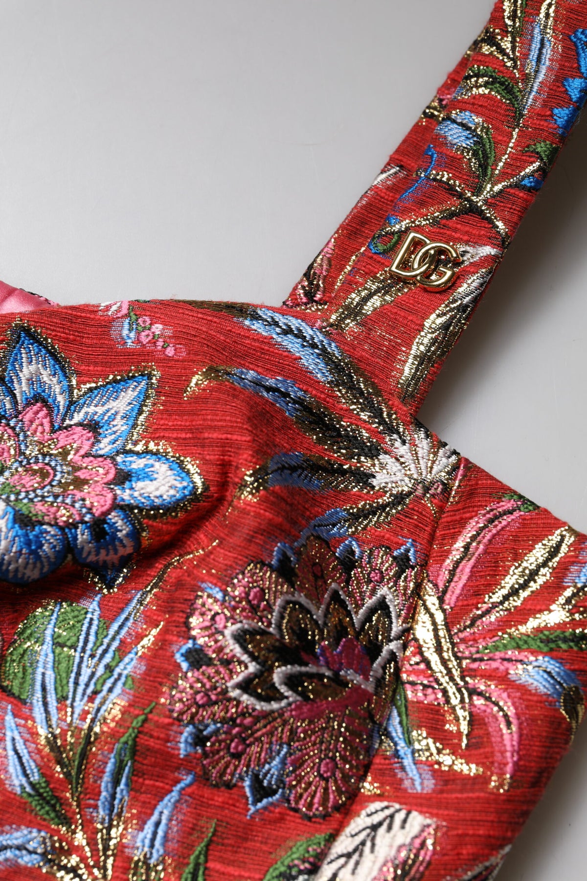 Dolce & Gabbana Rotes, geblümtes Brokat-Bustier-Korsett-Top