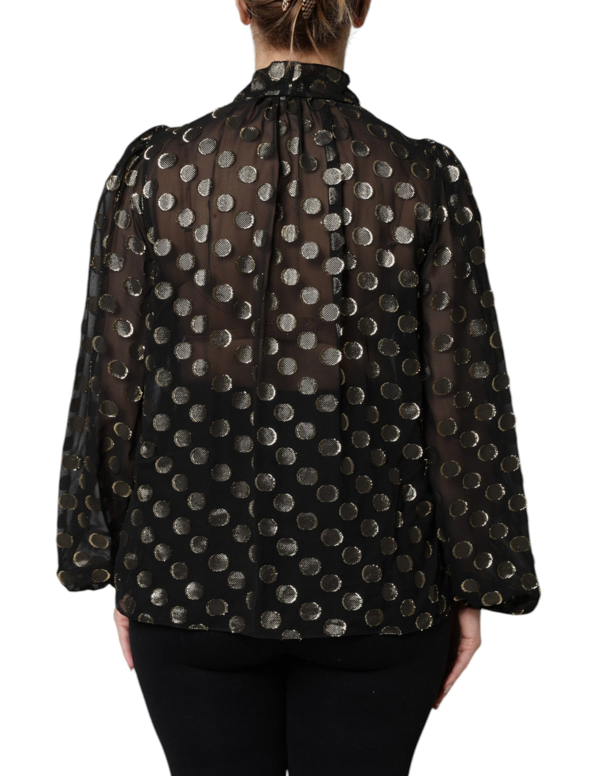 Dolce & Gabbana Black Polka Dot Lace-Up Blouse Top
