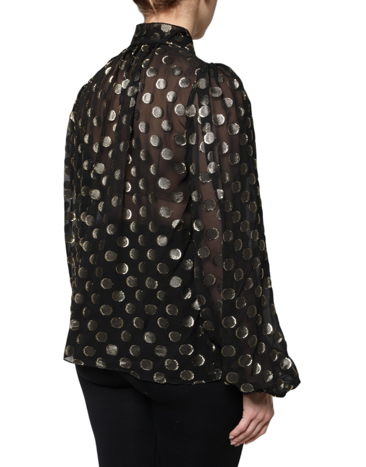 Dolce & Gabbana Black Polka Dot Lace-Up Blouse Top