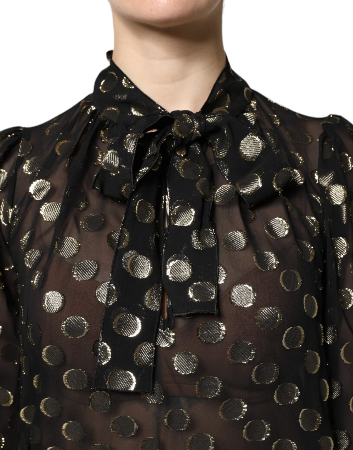 Dolce & Gabbana Black Polka Dot Lace-Up Blouse Top