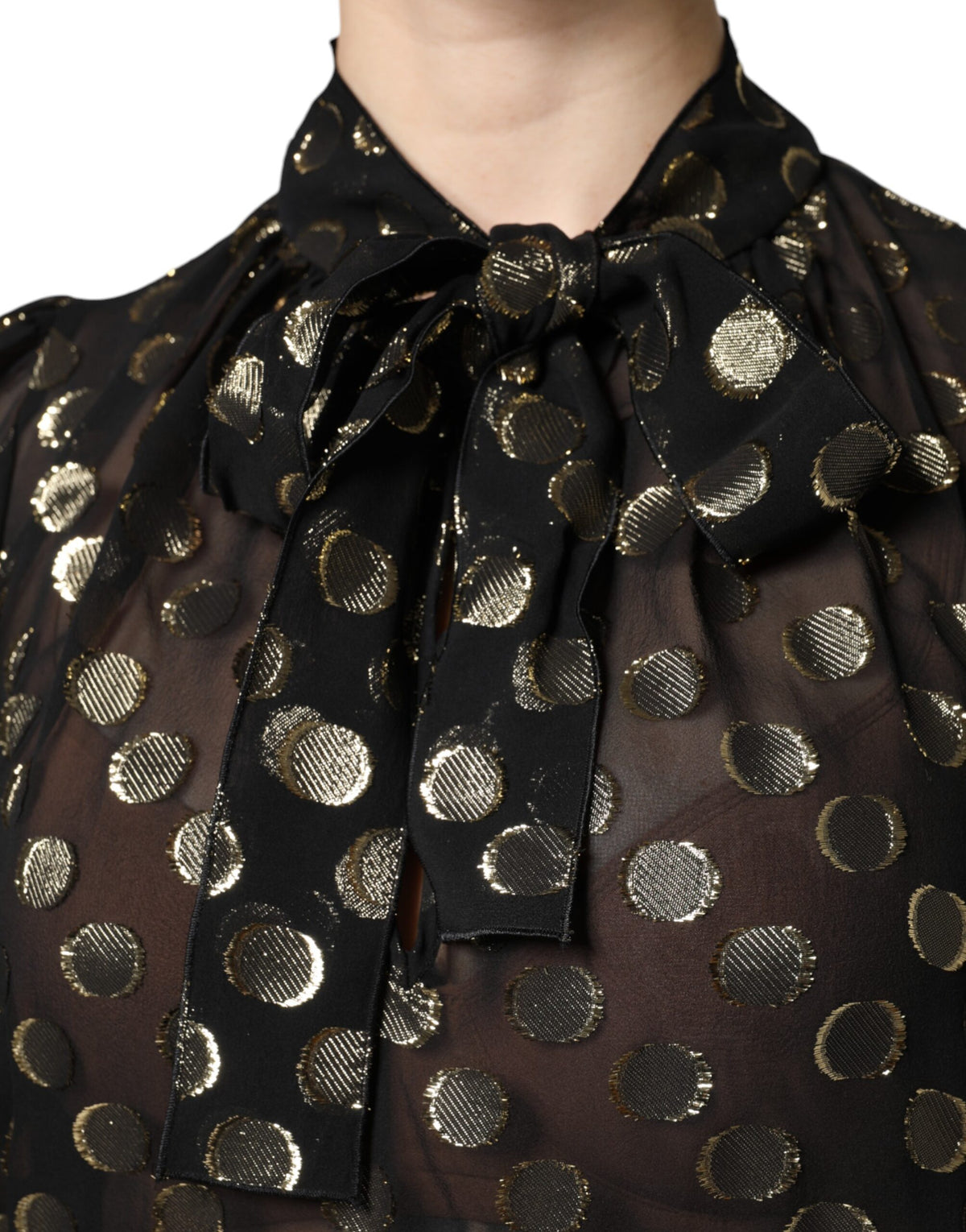 Dolce & Gabbana Black Polka Dot Lace-Up Blouse Top