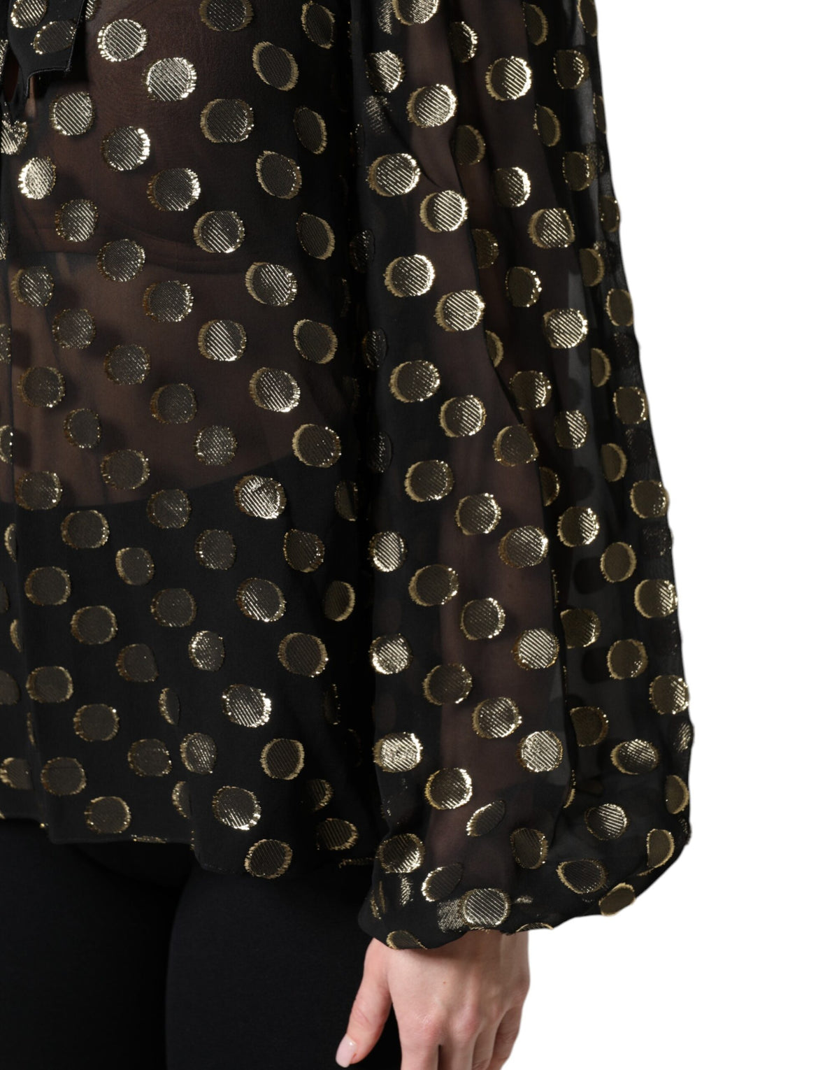 Dolce & Gabbana Black Polka Dot Lace-Up Blouse Top