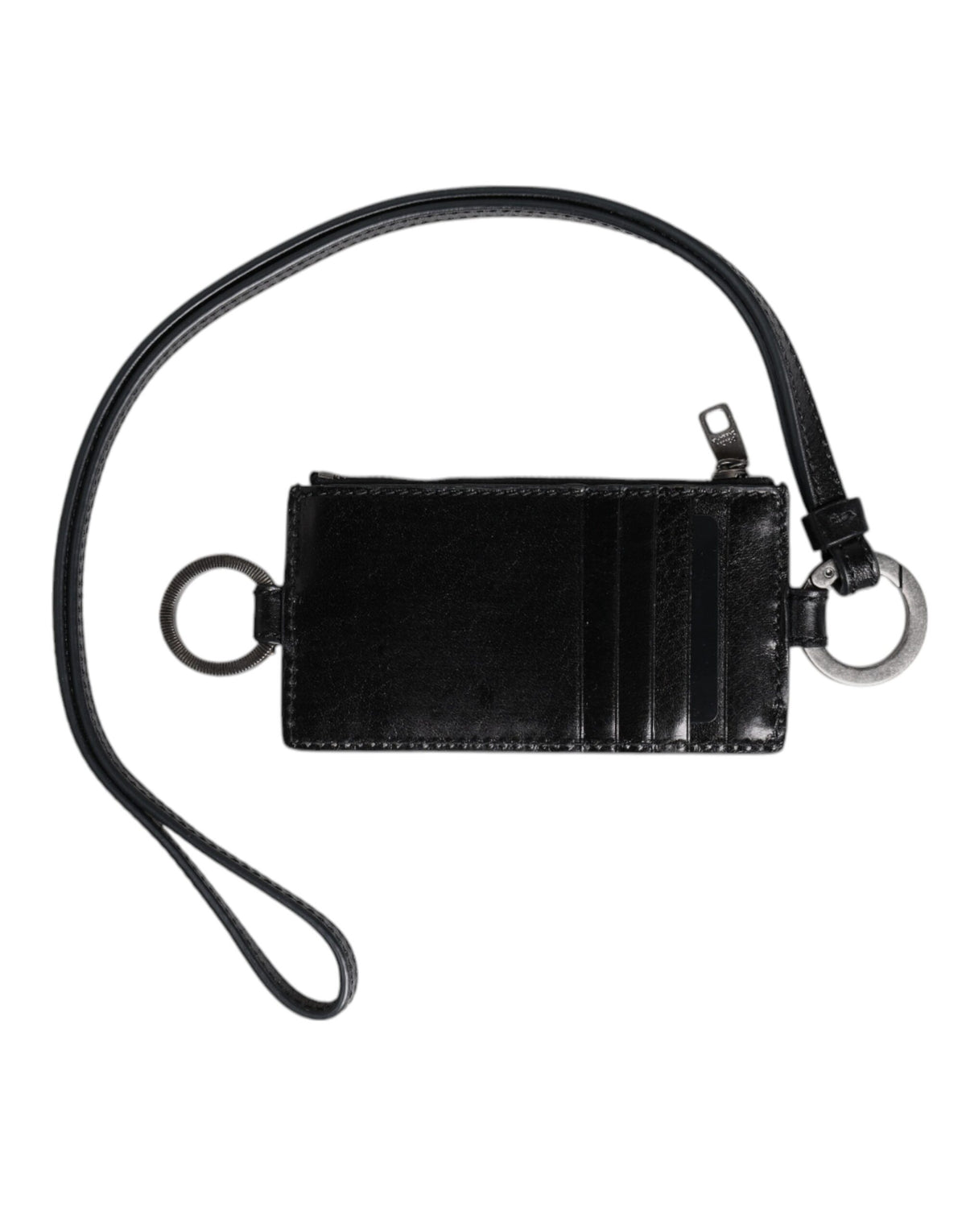 Dolce & Gabbana Black Leather Logo-Embossed Lanyard Card Holder Wallet