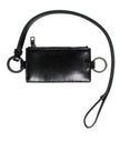 Dolce & Gabbana Schwarzes Leder mit Logo-Prägung Lanyard Kartenhalter Brieftasche