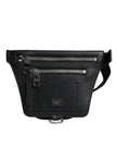 Dolce & Gabbana Schwarzes Kalbsleder Logo Plaque Gürtel Taille Herren Bauchtasche