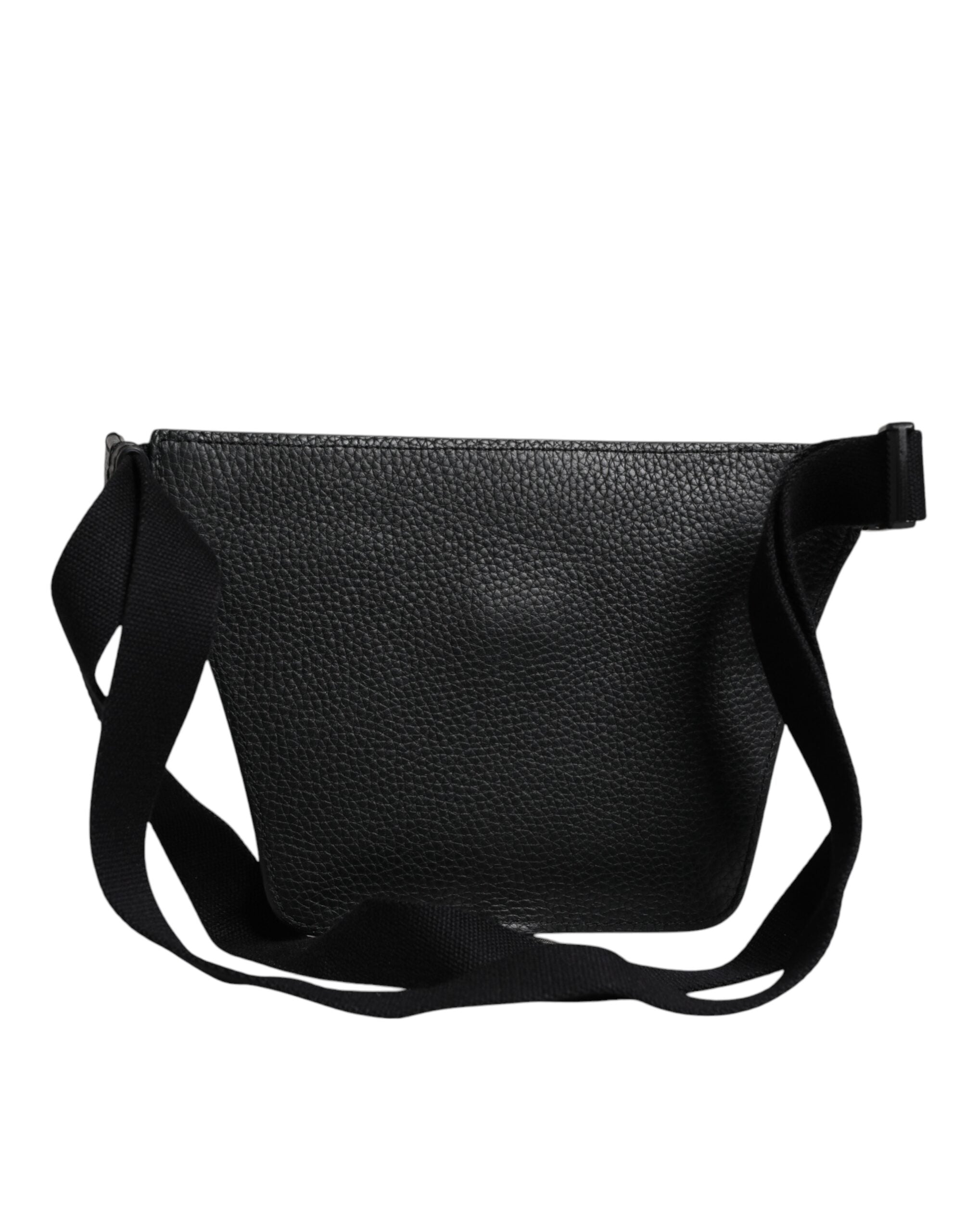 Dolce & Gabbana Schwarzes Kalbsleder Logo Plaque Gürtel Taille Herren Bauchtasche