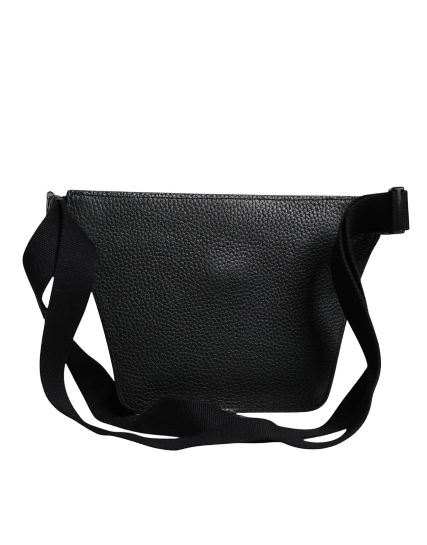 Dolce & Gabbana Schwarzes Kalbsleder Logo Plaque Gürtel Taille Herren Bauchtasche
