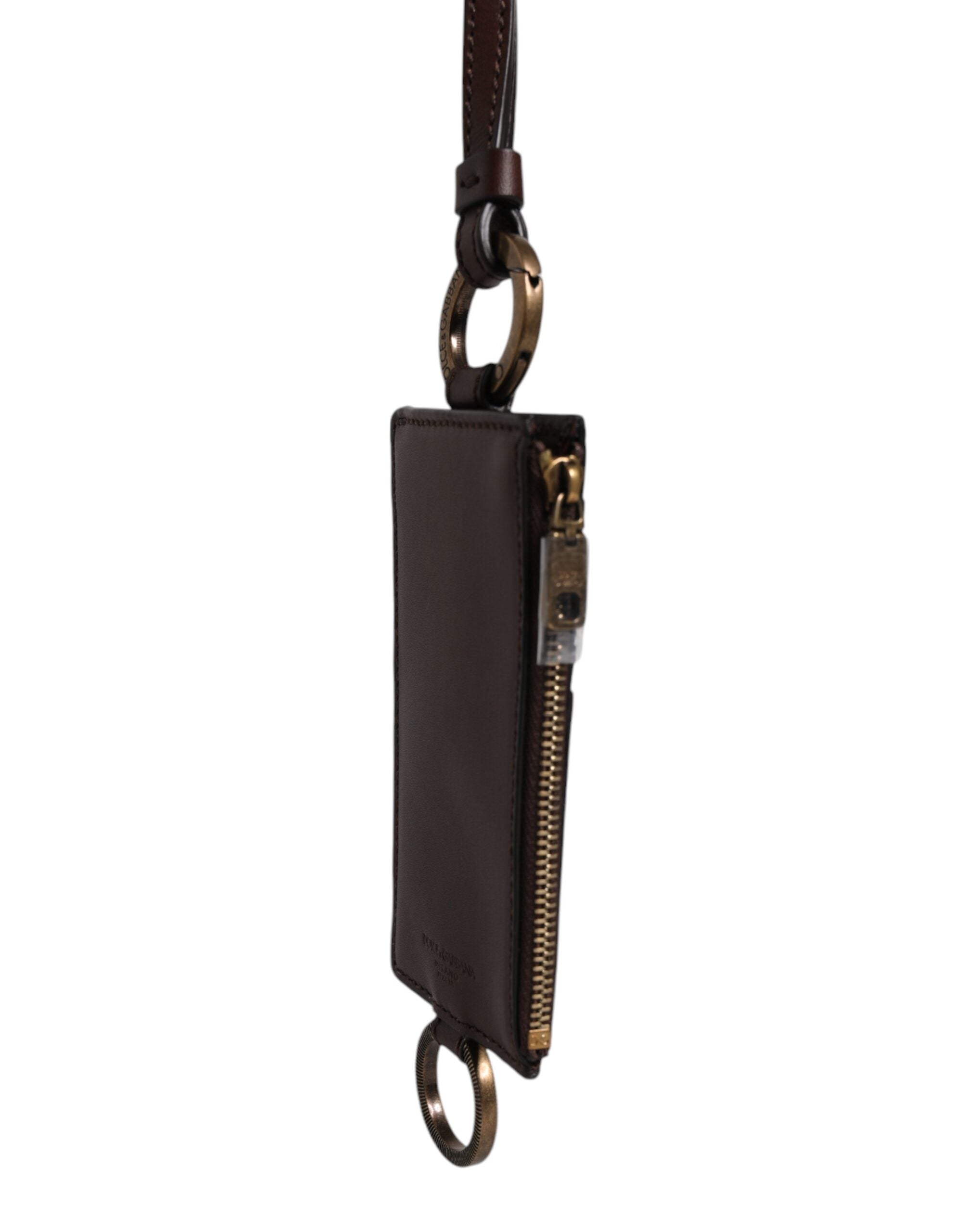 Dolce & Gabbana Braunes Kalbsleder Lanyard Logo Kartenetui Geldbörse