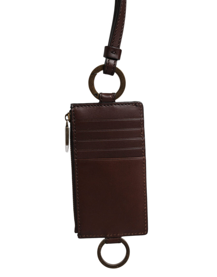Dolce & Gabbana Braunes Kalbsleder Lanyard Logo Kartenetui Geldbörse