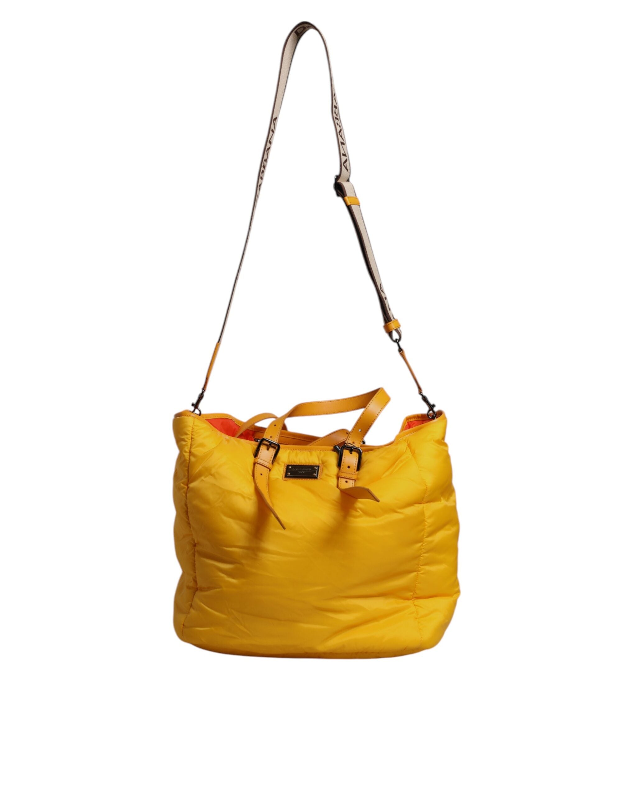 Dolce & Gabbana Gelbe Orange Nylon Logo Plakette Hand Schulter Duffle Tasche