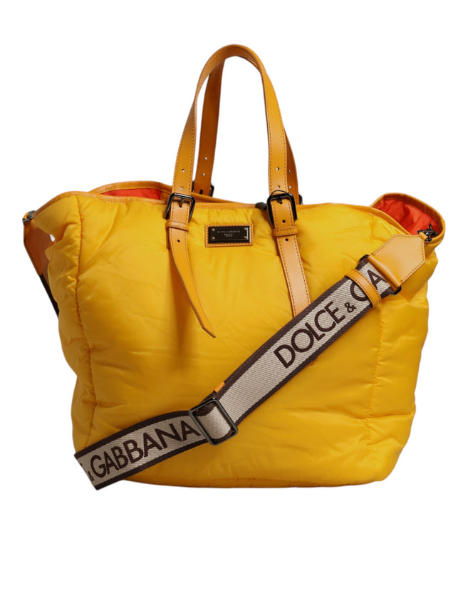 Dolce & Gabbana Gelbe Orange Nylon Logo Plakette Hand Schulter Duffle Tasche