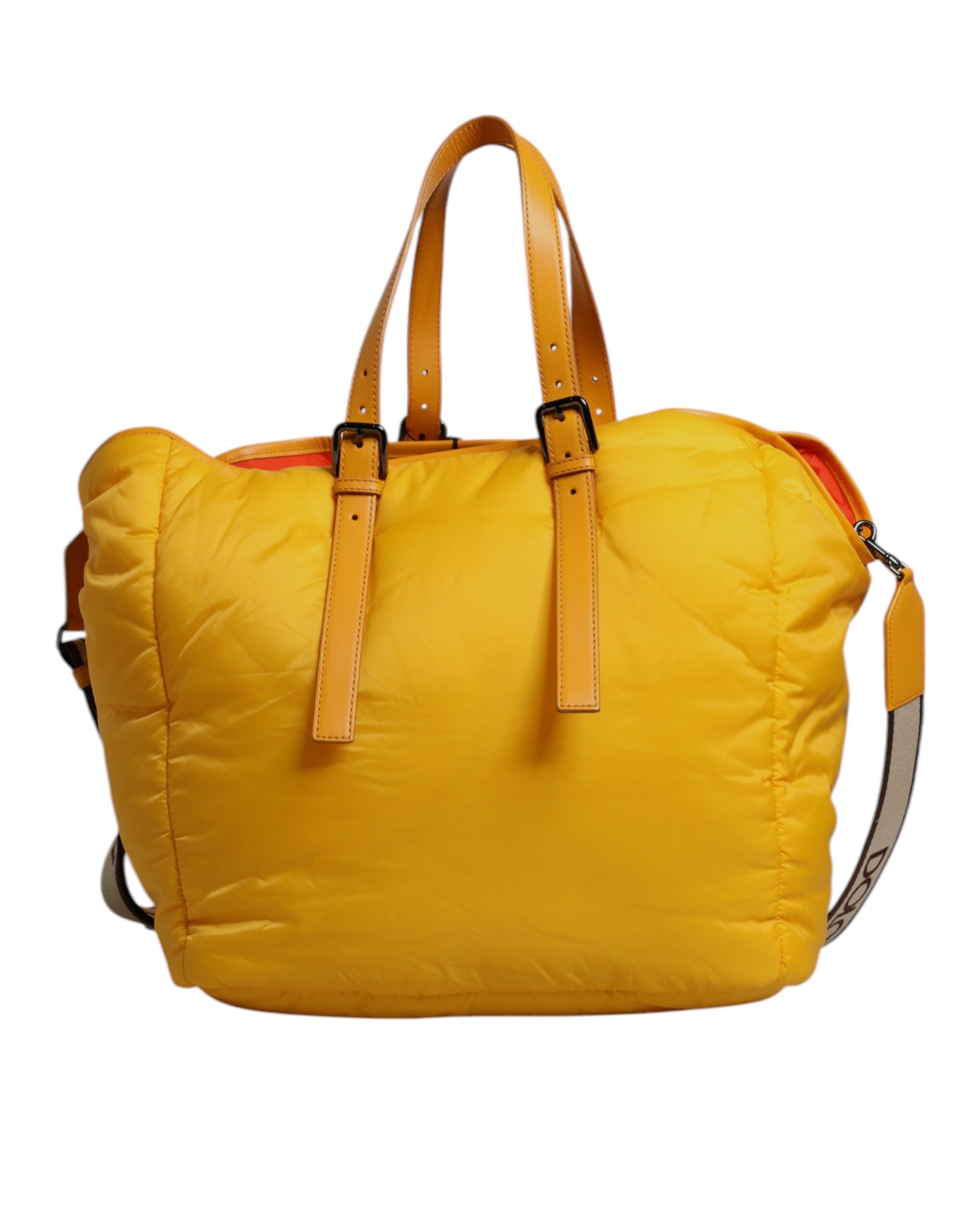 Dolce & Gabbana Gelbe Orange Nylon Logo Plakette Hand Schulter Duffle Tasche