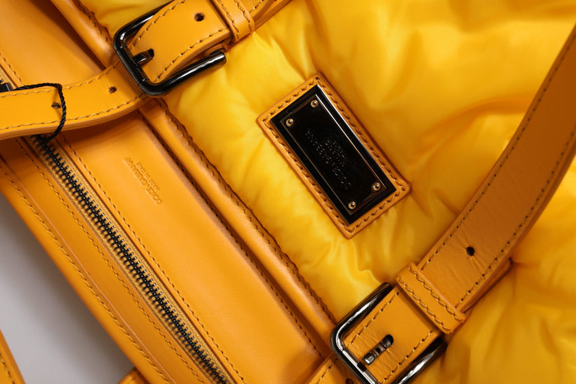 Dolce & Gabbana Gelbe Orange Nylon Logo Plakette Hand Schulter Duffle Tasche