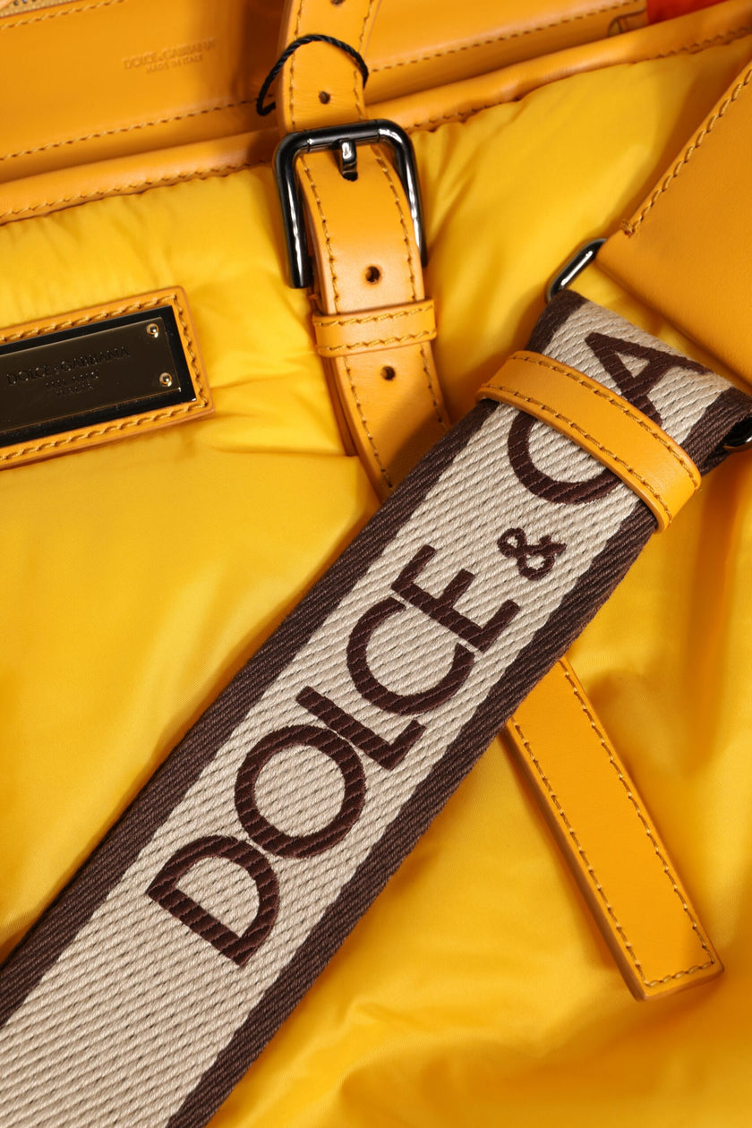 Dolce & Gabbana Gelbe Orange Nylon Logo Plakette Hand Schulter Duffle Tasche