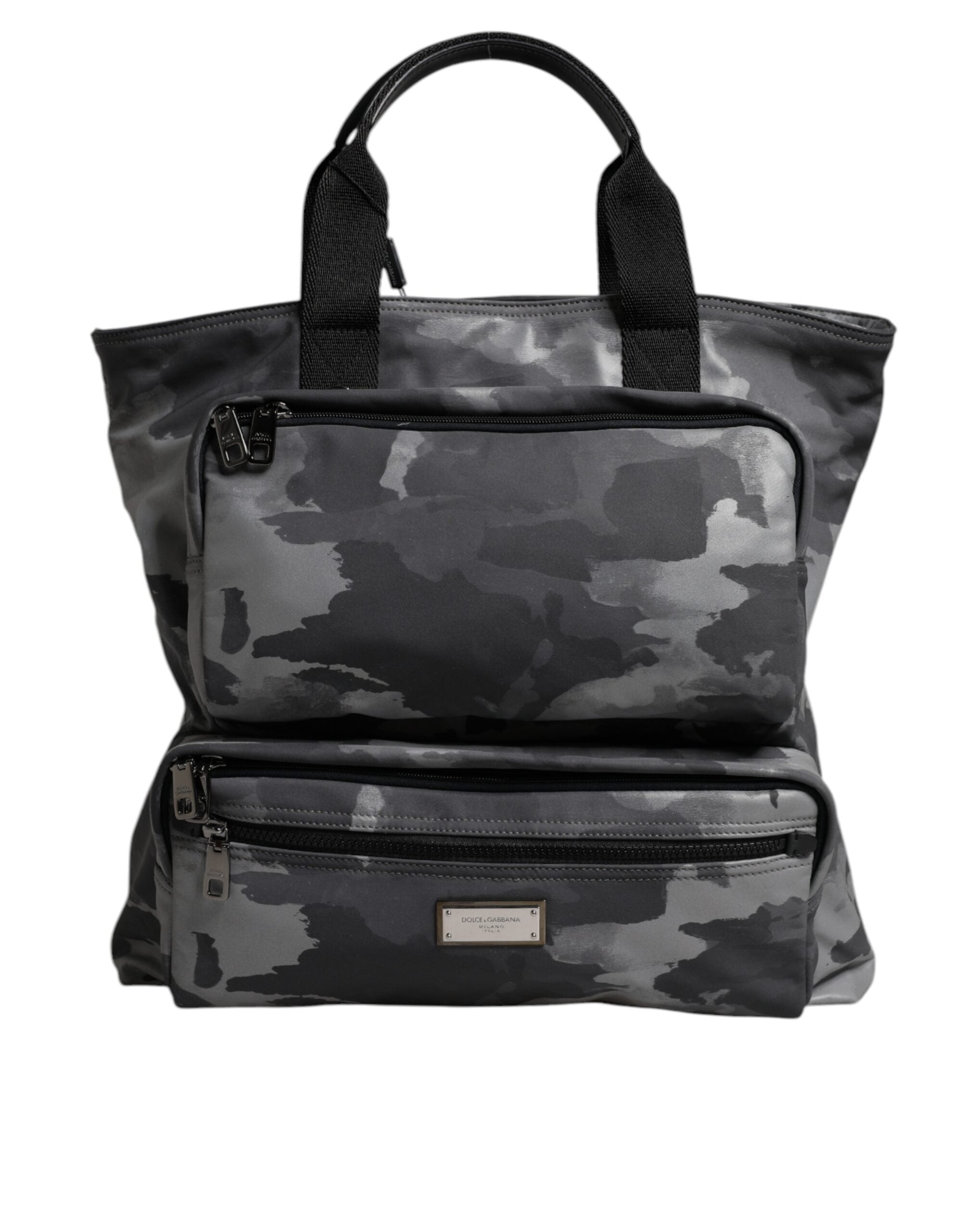 Dolce & Gabbana Grey Camouflage Cotton Multi-Compartment Tote Bag