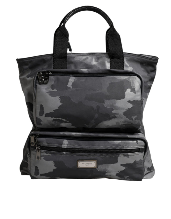 Dolce & Gabbana Grey Camouflage Cotton Multi-Compartment Tote Bag