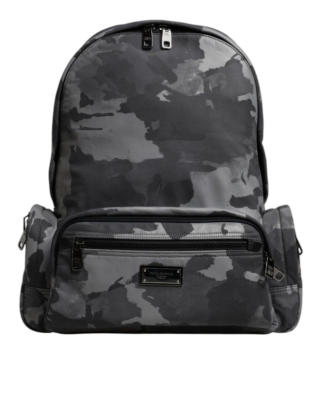 Dolce & Gabbana Grauer Baumwoll-Rucksack mit Camouflage-Logo-Plakette