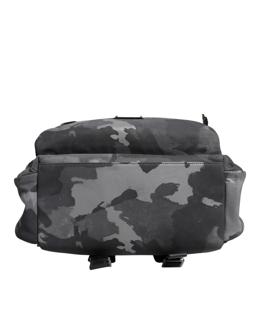 Dolce & Gabbana Graue Baumwolle Camouflage Logo Plaque Rucksack Tasche
