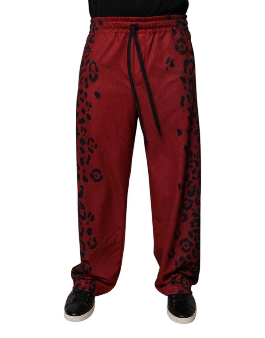 Dolce & Gabbana Red Leopard Print Polyester Men's Jogger Pants