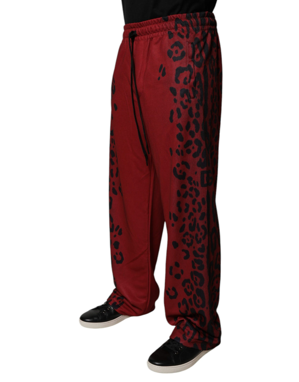 Dolce & Gabbana Red Leopard Print Polyester Men's Jogger Pants